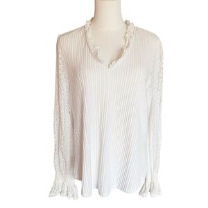 Democracy Lace Sleeve Knit Ribbed Top